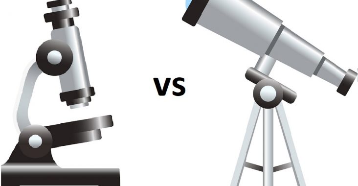 difference between telescope and microscope